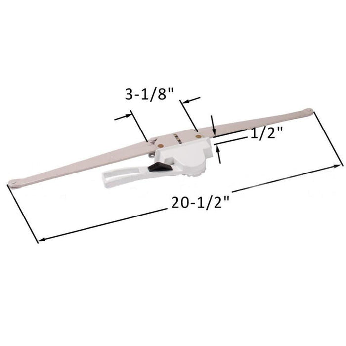 Truth Hardware 20 - 1/2" White Single Pull Regular Hand Lever Window Operator – 1/2" Space for Housing - Reflect Window & Door