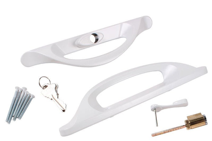 Truth Hardware White Keyed Patio Door Security Handle – 4" Hole Spacing for Sliding Glass Doors - Reflect Window & Door