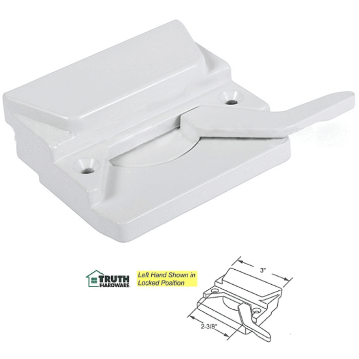 Truth Hardware "Entrygard" Left Hand Security Sash Lock With 2-3/8" Screw Holes - White - Reflect Window & Door