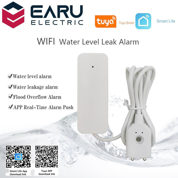 Tuya App Home Alarm WIFI Water Leakage Alarm Independent Water Level Leak Sensor Detector Flood Overflow Security Alarm System.