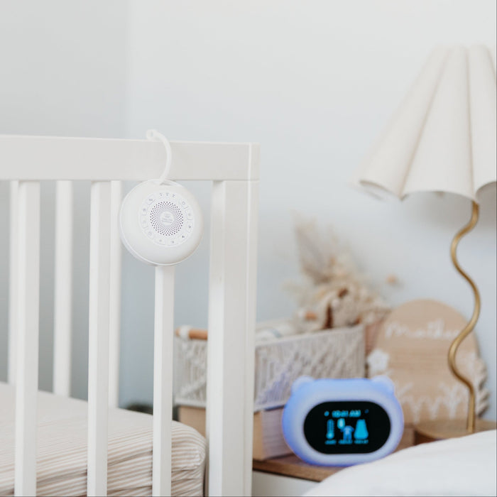 Sound Sleeper portable white noise with Sleep Like Goldilocks smart thermometer in background