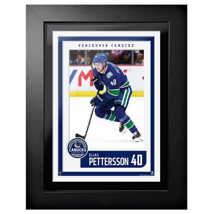 Vancouver Canucks Elias Pettersson Frame - 12" x 16" Home Jersey Block Design