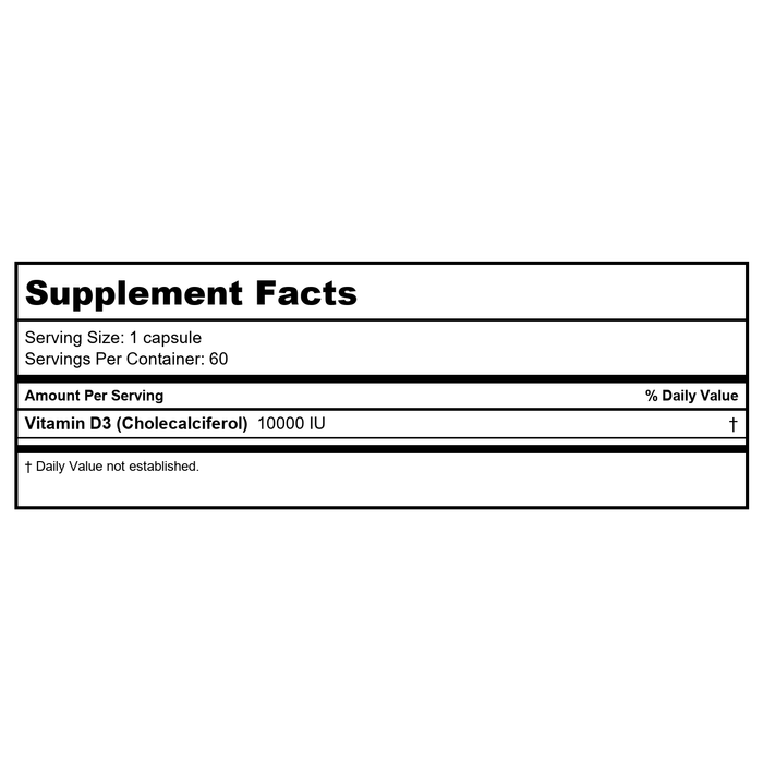 Vital Nutrients Vitamin D3 10,000 IU 60 Vcaps - Supplement Facts panel