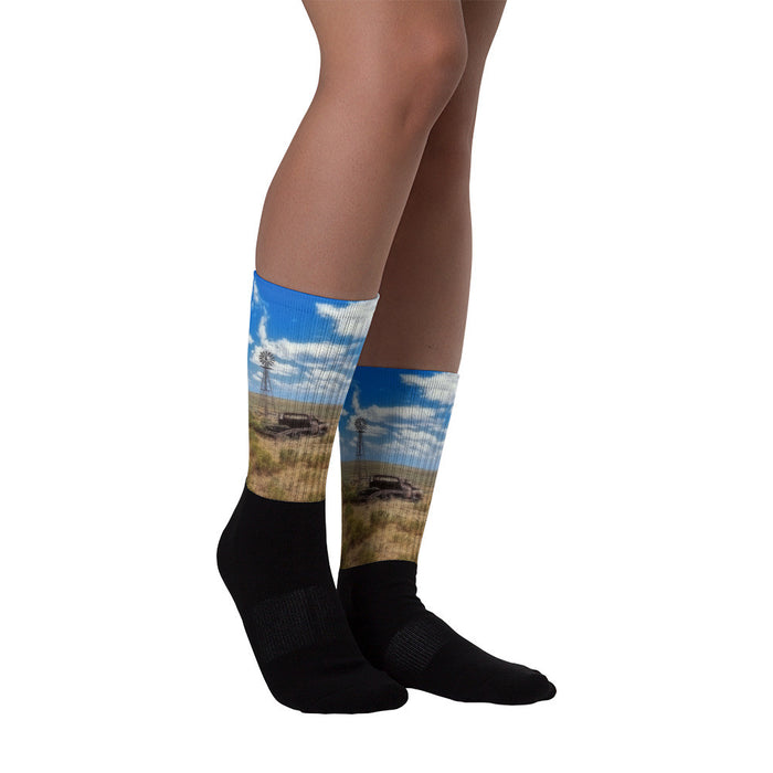 Windmill Over Lenzen - Black foot socks