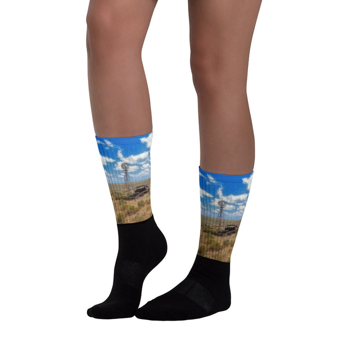 Windmill Over Lenzen - Black foot socks